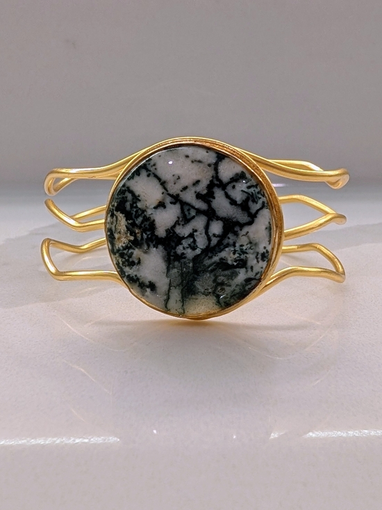 Jewelry - Gold-Tone Cuff Bracelet with Black & White Marbled Stone